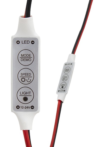 Mini Üç Tuşlu Tek Renkli 12-24 Volt LED Kontrol Cihazı ( Kırmızı- Siyah Kablo) (4172)