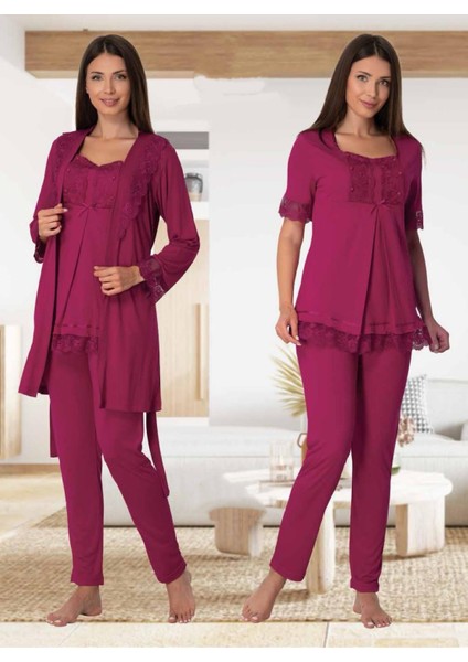 Dvina Effortt Lohusa Sabahlıklı Pijama Takımı Fuşya - 6034