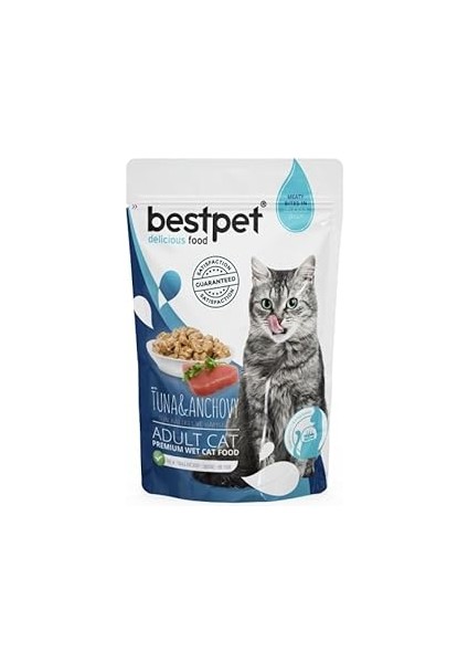 Bestpet Yetişkin Kediler Için, Tahılsız, Jöle Içinde Tuna ve Hamsi Parça Etli Yaş Mama, 85 G