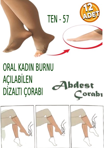 Kadın Diz Altı Burundan Pratik Açılan Abdest Çorabı 12 Adet Aynı Renk Teni Göstermez 4 Mevsim