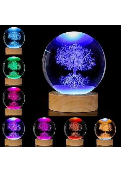 Premium Kristal Cam Kar Küresi 3D Işıklı Rgb'li Lamba Ahşap Taban LED Dekoratif Usb'li Hediyelik Seti