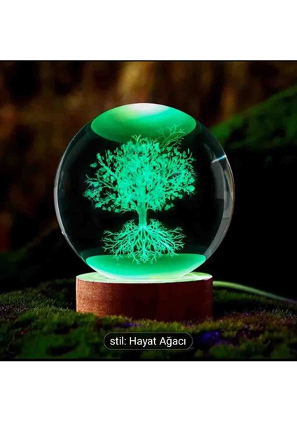 Premium Kristal Cam Kar Küresi 3D Işıklı Rgb'li Lamba Ahşap Taban LED Dekoratif Usb'li Hediyelik Seti modelleri