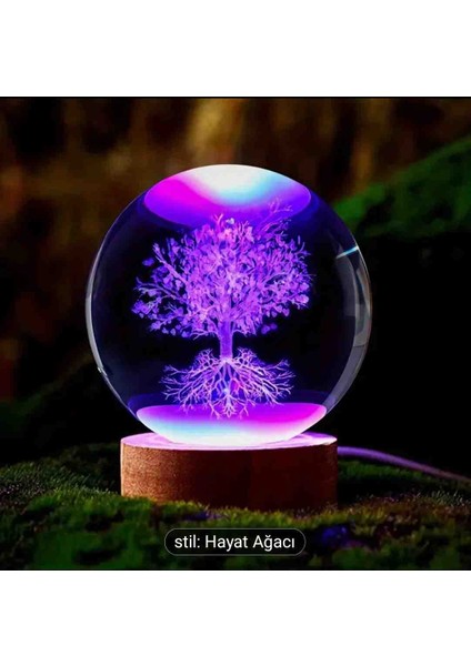 Premium Kristal Cam Kar Küresi 3D Işıklı Rgb'li Lamba Ahşap Taban LED Dekoratif Usb'li Hediyelik Seti indirimleri