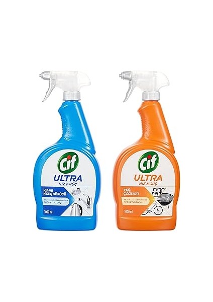 Cif Ultra Hız Güç Yağ Çözücü Sprey ve Kir Çıkarıcı 1000 ml + Cif Kireç Sökücü Sprey 1000 ml