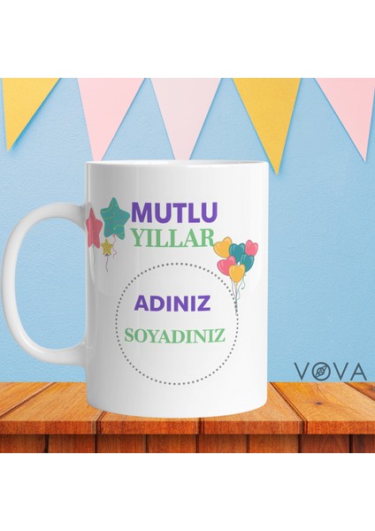 Kişiselleştirilebilir Doğum Günü Kupası – Porselen Bardak 330 ml Neşeli Tasarım