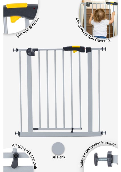 Pro 75-80 cm Çocuk Merdiven ve Güvenlik Kapısı, Merdiven Korkuluğu, Gri
