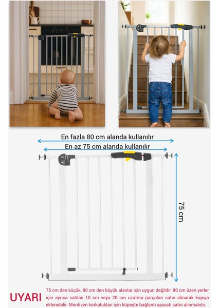 Pro 75-80 cm Çocuk Güvenlik Kapısı, Merdiven Kapısı ve Korkuluk, Beyaz modelleri
