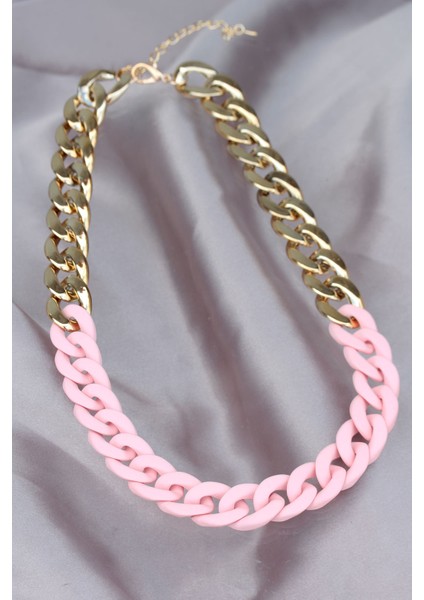 Gold Pembe Renk Uzay Yolu Model Zincir Kolye