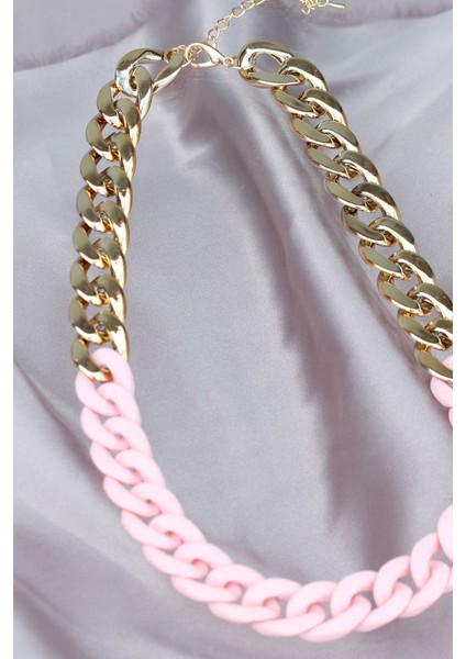 Gold Pembe Renk Uzay Yolu Model Zincir Kolye