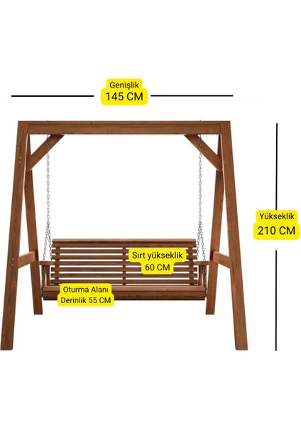 Doğal Çam Ağacından Imal – Iki Kişilik Ahşap Salıncak (145X210x60x55 Cm)