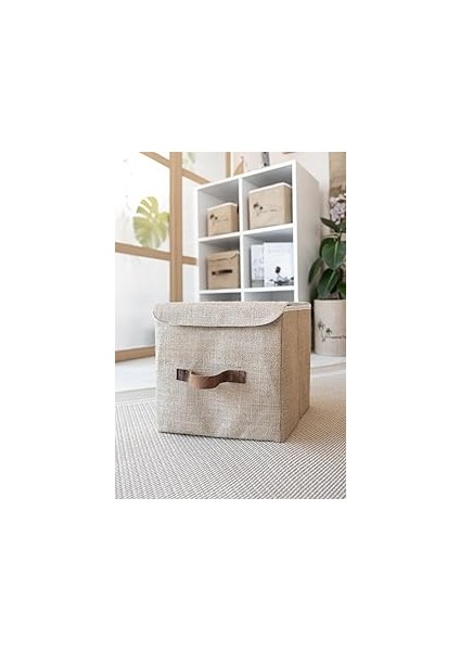 Art Bee Jüt Dolap Içi Organizer Takı, Makyaj, Banyo, Ofis Düzenleyici Kapaklı Saklama Kutusu 20X20X