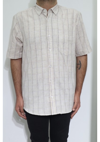 Fistan Store Erkek Ekose Kareli Klasik Kesim Rahat Kalıp Tek Cepli Kısa Kollu Yazlık Gömlek