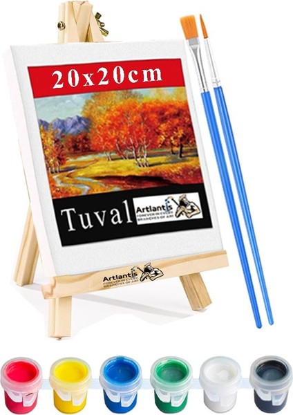 Mini Şövale 20X20 cm Tuval 3 ml Akrilik Boya 6 Renk ve Fırça 1 Paket 20X20 Mini Tuval Masaüstü Küçük Şövale Boyama Seti