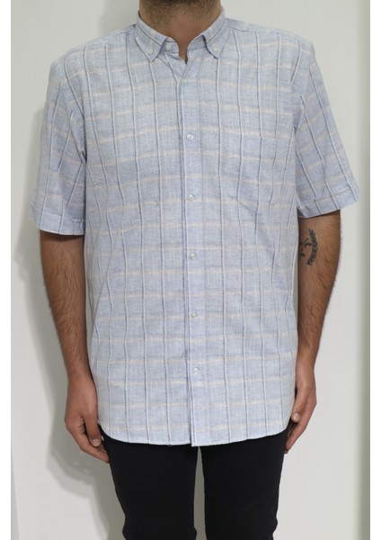 Fistan Store Erkek Ekose Kareli Klasik Kesim Rahat Kalıp Tek Cepli Kısa Kollu Yazlık Gömlek