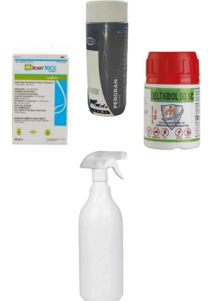 Tavuk Biti Ilaçlama Seti/ ıcon 20ML/ PERGRAN 100GR/ DBIOL 50ML/ 1LT Uygulama Spreyi