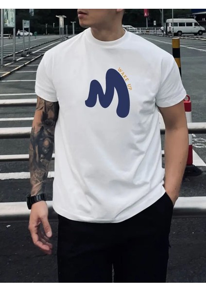 Unisex Pamuklu Wake Up Ön Baskılı Tasarım Tshirt