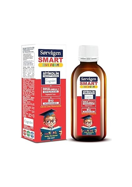 Sorvagen Smart Kids Sıvı Form - Sitikolin Dha Omega 3 Norveç Balık Yağı ve B12-150 ml