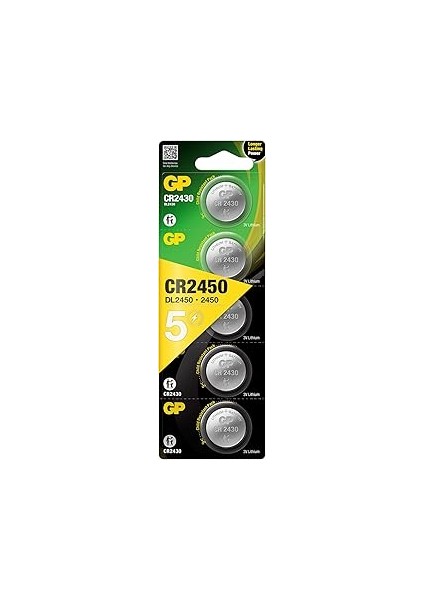 Gp Batteries CR2450 2450 Boy Lityum Düğme Pil, 3 Volt, 5'li Kart