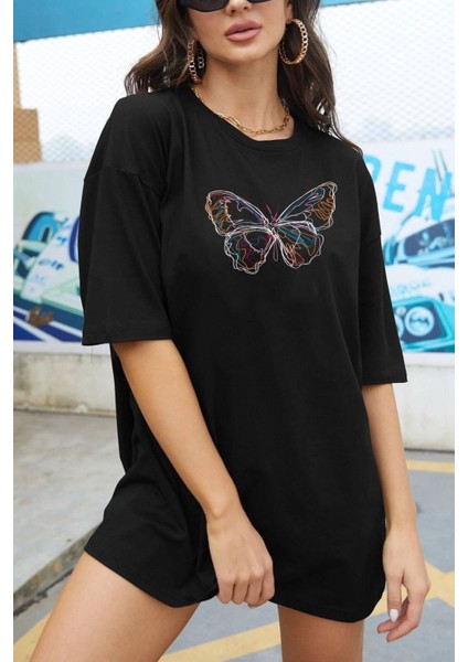 Unisex Butterfly Baskılı Kısa Kol T-Shirt