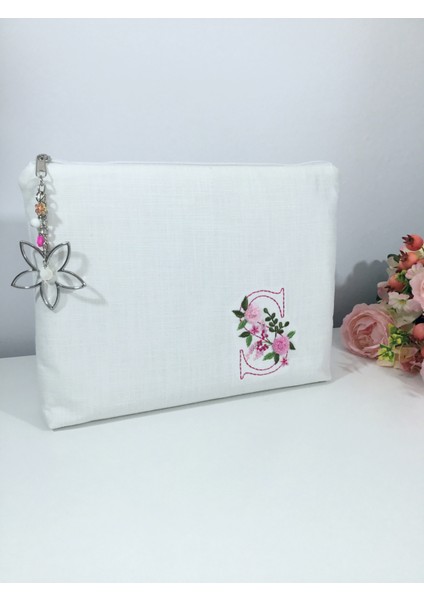 Majestic Blooms - Pembe Monogram Harfli Portföy Çanta