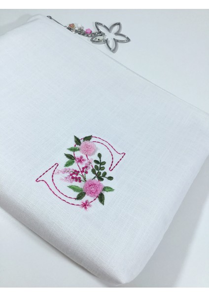Majestic Blooms - Pembe Monogram Harfli Portföy Çanta fiyatları