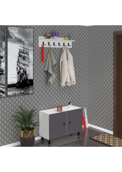 Kenzlife Portmanto Ayakkabılık ve Askılık Sandal3 Gribyz 53*120*32 Onsekiz Çift Ayakkabı Kapasitesi