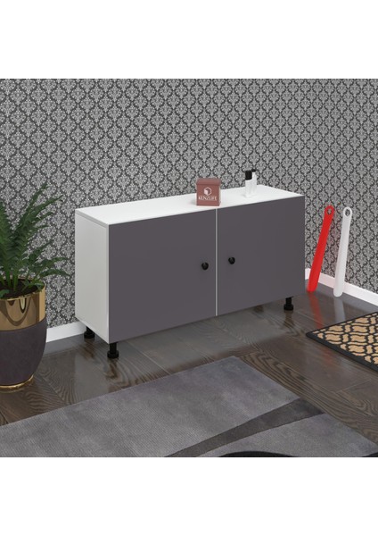 Kenzlife Ayakkabılık Merkub3 Gribyz 53*100*32 Kapaklı 3 Raflı 15 Çift Ayakkabı Kapasitesi