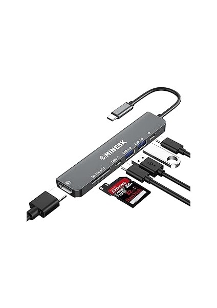 Macbook ile Uyumlu Usb-C Hub Çoklayıcı Hdmi/sd Card/micro Sd/usb 2.0/usb 3.0/usb-C/pd 100WAT