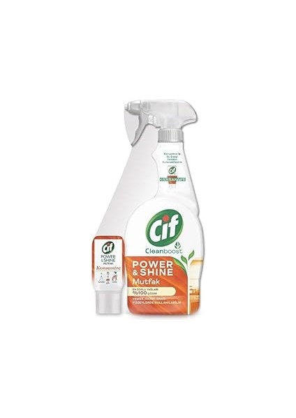 Cif Power & Shine Sprey Mutfak Yağ Çözücü 750 ml + Cif Power & Shine Konsantre Mutfak 70 ml