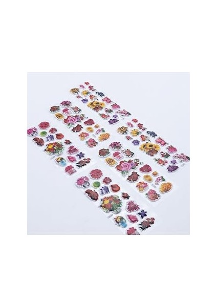Bimotif 6 Adet Kabartmalı Yapışkan Sticker, Renkli Çiçekler