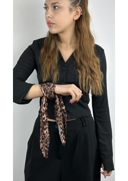 , Duyarlılık Etiketi ve Leopar Desen, Piliseli (Katlamalı) Fular 29, 48cmx48cm