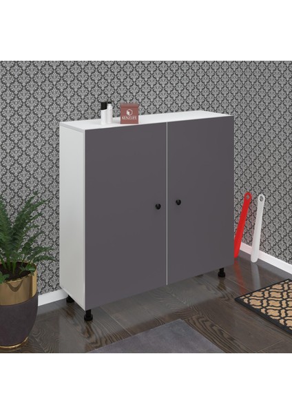 Kenzlife Ayakkabılık Merkub6 Gribyz 98*100*32 Kapaklı 6 Raflı 30 Çift Ayakkabı Kapasitesi