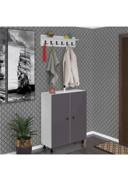 Kenzlife Portmanto Ayakkabılık ve Askılık Sandal6 Gribyz 98*120*32 Otuzaltı Çift Ayakkabı Kapasitesi