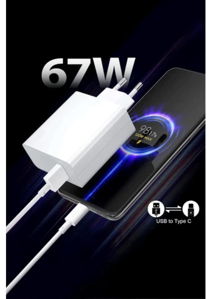 67W (Watt) Redmi Note 11 Pro Uyumlu Şarj Seti Kablo (1m) + Başlık
