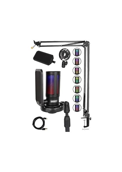 V6 Rgb Set USB Oyuncu ve Yayıncı Mikrofonu Condenser Stüdyo (Kayıt Gaming Tiktok Twitch Canlı