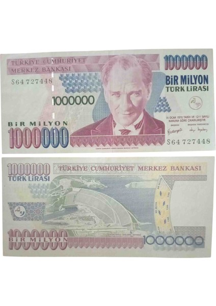 S Serisi 7. Emisyon 1.000.000 Türk Lirası Eski Koleksiyon Kağıt Para. Eski Para. Antika Para. Darpane Hobi Hediye Antika Darpane