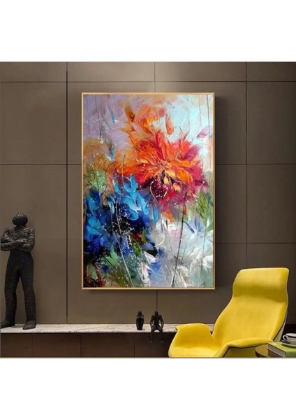 Renkli Soyut Çiçek Desenli Cam Tablo – Modern Sanat Temalı Duvar Dekoru