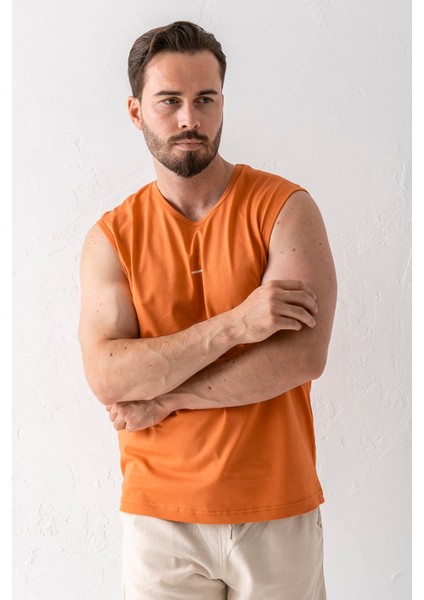 Erkek Bisiklet Yaka John Borners Baskılı Kolsuz T-Shirt Turuncu - 2752 fiyatları