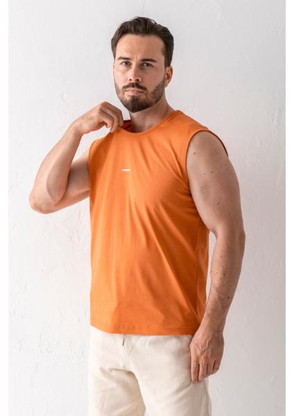 Erkek Bisiklet Yaka John Borners Baskılı Kolsuz T-Shirt Turuncu - 2752 modelleri