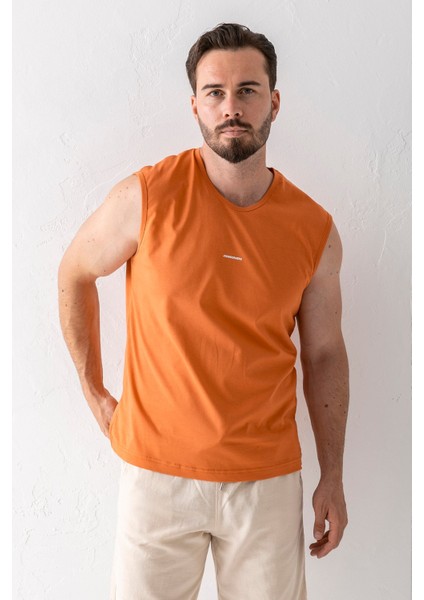 Erkek Bisiklet Yaka John Borners Baskılı Kolsuz T-Shirt Turuncu - 2752 fırsatları