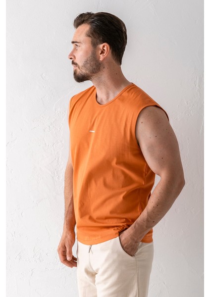 Erkek Bisiklet Yaka John Borners Baskılı Kolsuz T-Shirt Turuncu - 2752 indirimleri