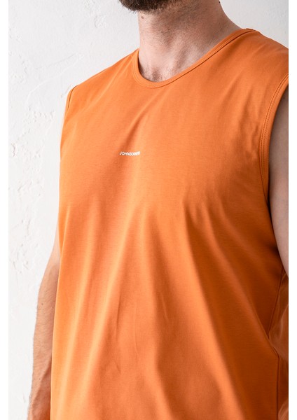 Erkek Bisiklet Yaka John Borners Baskılı Kolsuz T-Shirt Turuncu - 2752