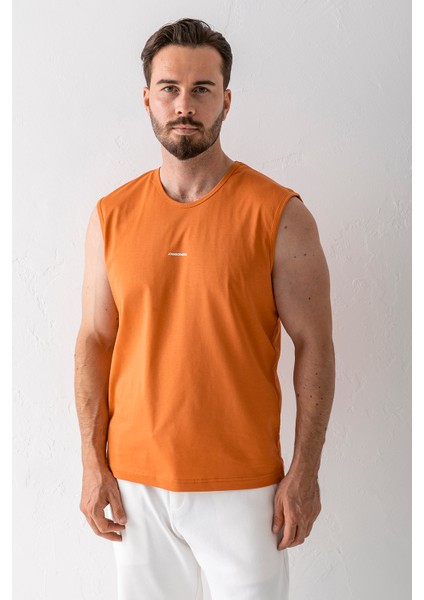 Erkek Bisiklet Yaka John Borners Baskılı Kolsuz T-Shirt Turuncu - 2752