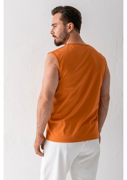 Erkek Bisiklet Yaka John Borners Baskılı Kolsuz T-Shirt Turuncu - 2752
