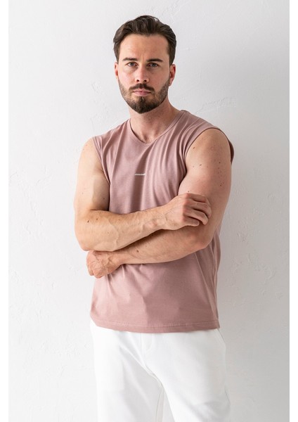 Erkek Bisiklet Yaka John Borners Baskılı Kolsuz T-Shirt Pudra - 2752 modelleri