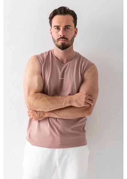 Erkek Bisiklet Yaka John Borners Baskılı Kolsuz T-Shirt Pudra - 2752