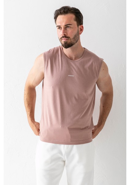 Erkek Bisiklet Yaka John Borners Baskılı Kolsuz T-Shirt Pudra - 2752
