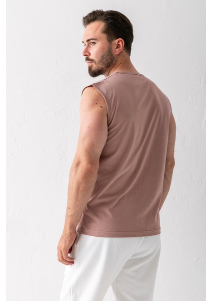 Erkek Bisiklet Yaka John Borners Baskılı Kolsuz T-Shirt Pudra - 2752