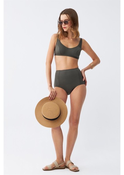 Modaserdem Akbeniz Kadın Basic Haki Pedli Yüksek Bel Bikini Takımı