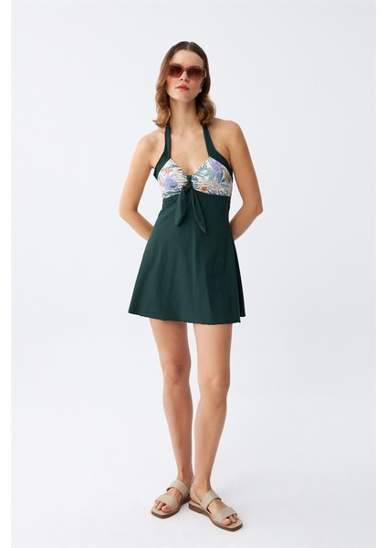 Kadın Çiçek Desenli Fiyonklu Haki Elbise Mayo fiyatları